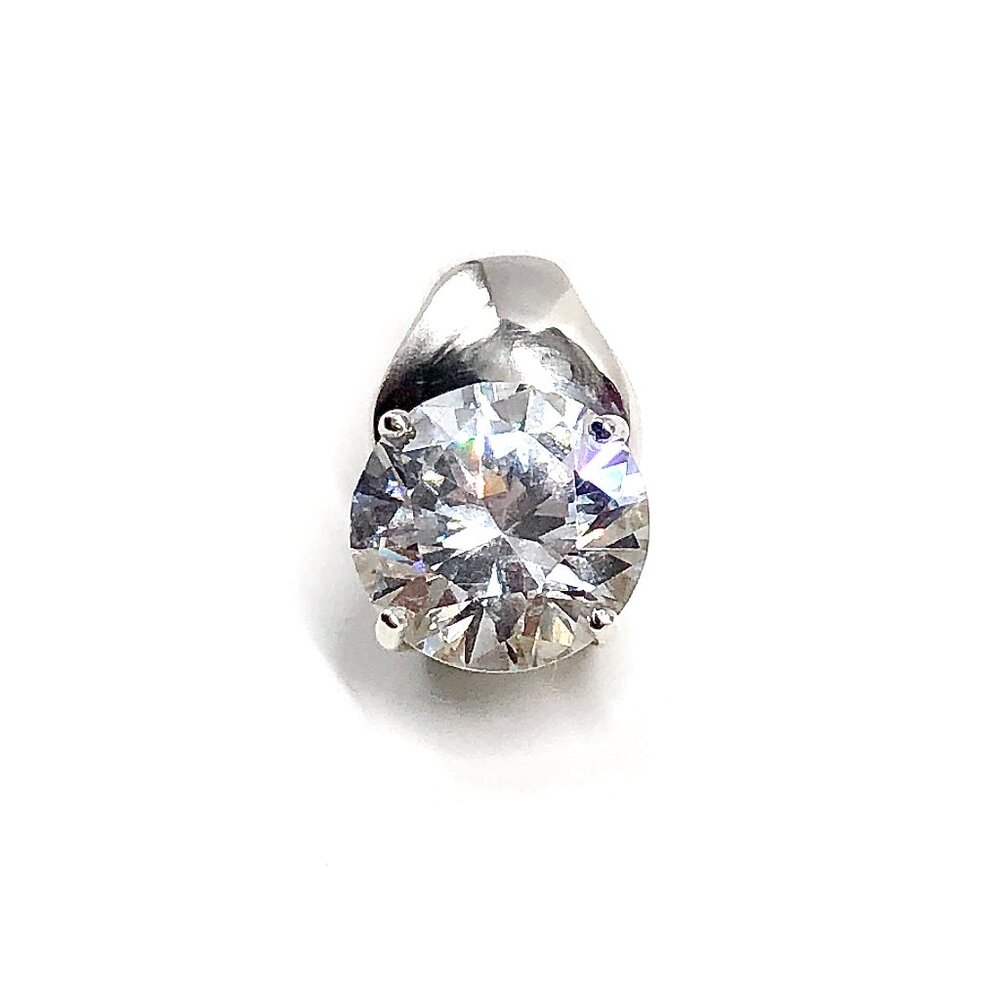 Sterling Silver Pendant Large Glittering Cubic Zirconia Solitaire Style Pendant